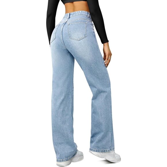 Women’s High Waisted Wide Leg Jeans Cotton Blend Petite Casual Pants - Picture 2 of 5